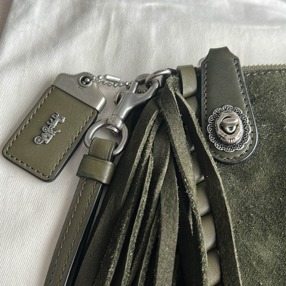 Coach Olive Green Suede Fringe Wristlet Clutch - Picture 3 of 12